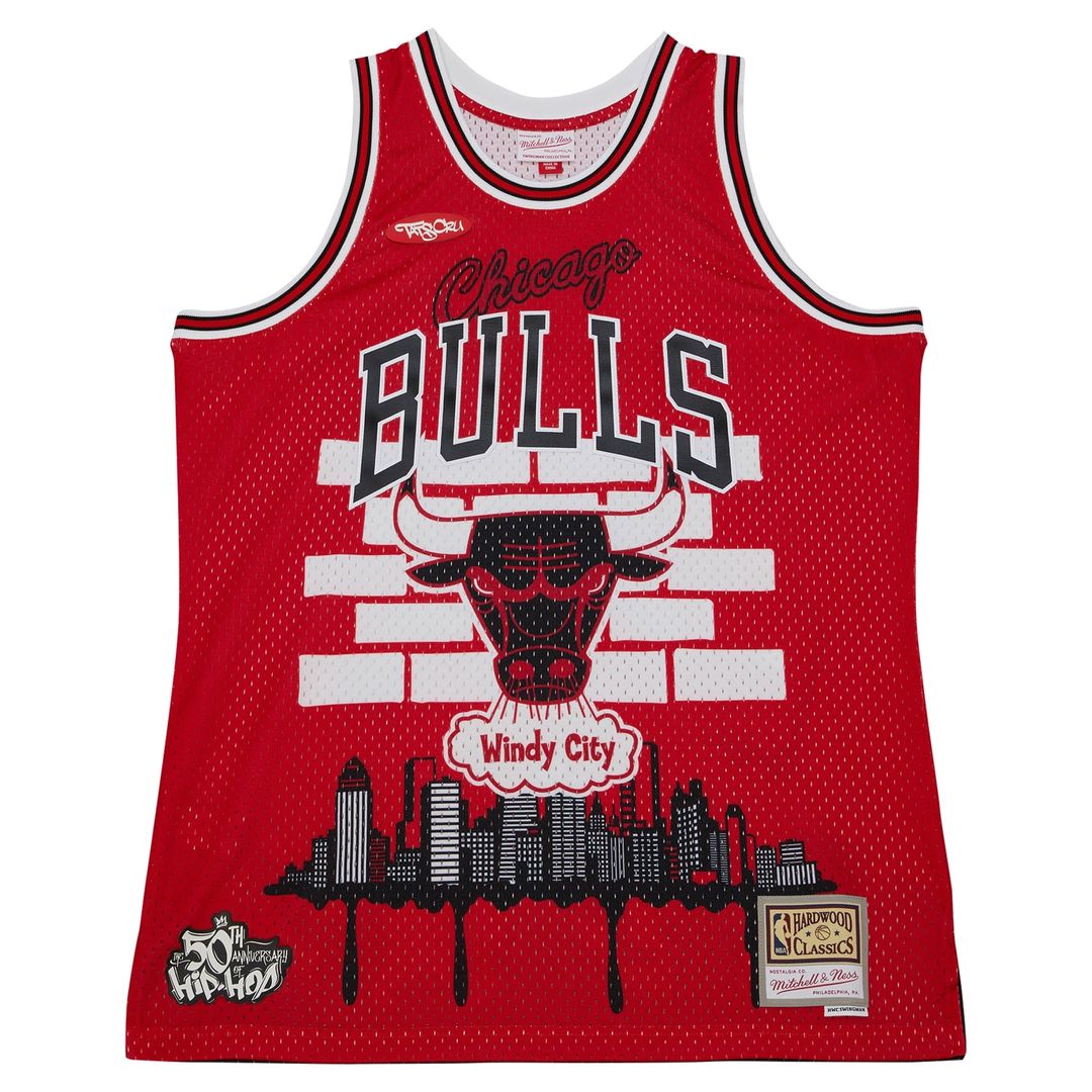 Chicago Bulls Mitchell & Ness x Tats Cru Hardwood Classics Fashion Jersey - Red Official NBA Team Apparel Basketball Fan Gear
