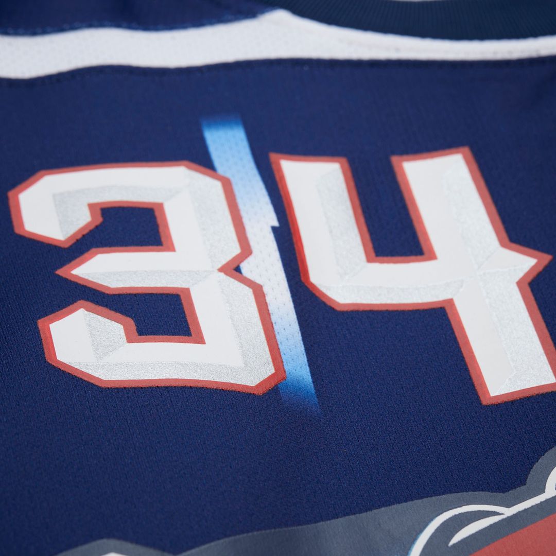 Hakeem Olajuwon Houston Rockets Mitchell & Ness Unisex Maxxed Out Fashion Hockey Jersey - Navy Official NBA Team Apparel Basketball Fan Gear