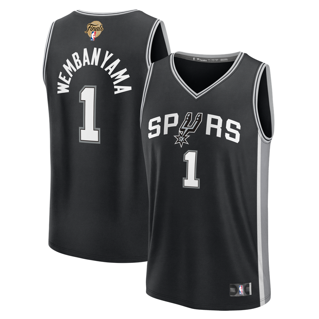 Victor Wembanyama San Antonio Spurs Fanatics Youth 2026 NBA Finals Patch Fast Break Replica Jersey - Black - Icon Edition Official NBA Team Apparel Ba