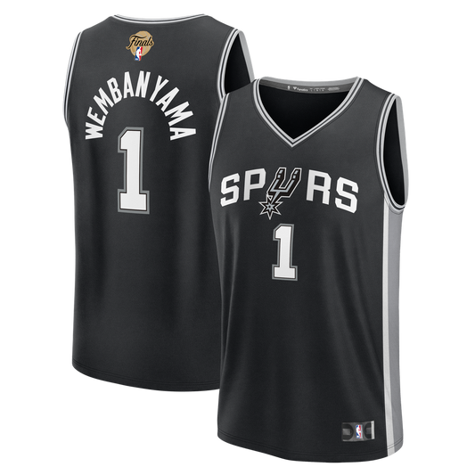 Victor Wembanyama San Antonio Spurs Fanatics Youth 2026 NBA Finals Patch Fast Break Replica Jersey - Black - Icon Edition Official NBA Team Apparel Ba