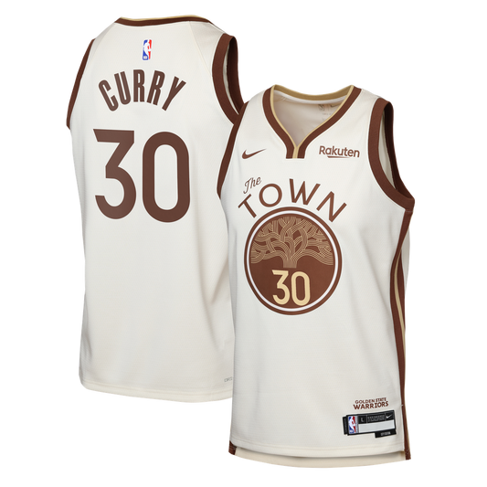 Stephen Curry Golden State Warriors Nike Youth Swingman Finished Badge Player Jersey - City Edition - Tan Official NBA Team Apparel Basketball Fan Gea