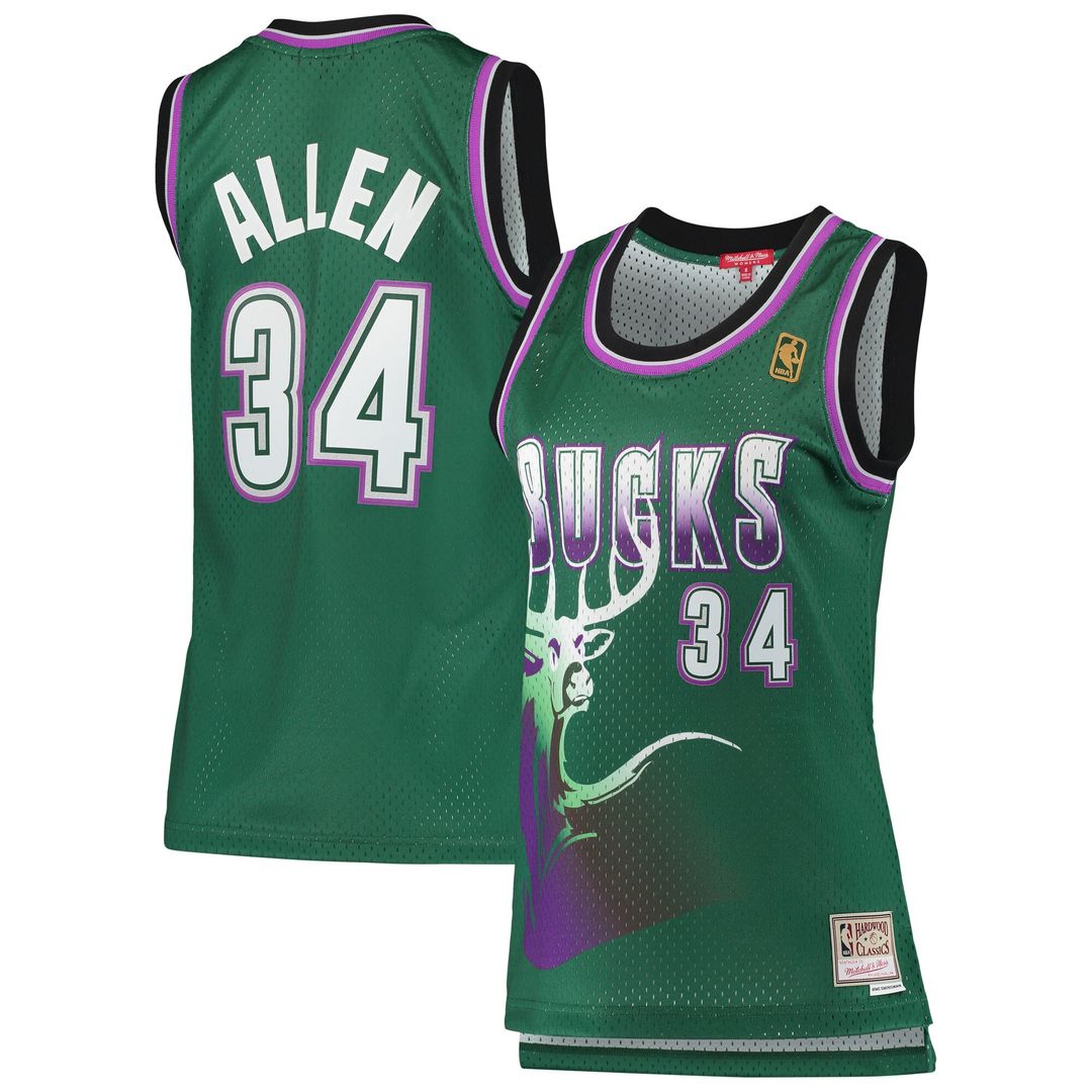 Ray Allen Milwaukee Bucks Mitchell & Ness Women's 1996/97 Hardwood Classics Swingman Jersey - Green Official NBA Team Apparel Basketball Fan Gear