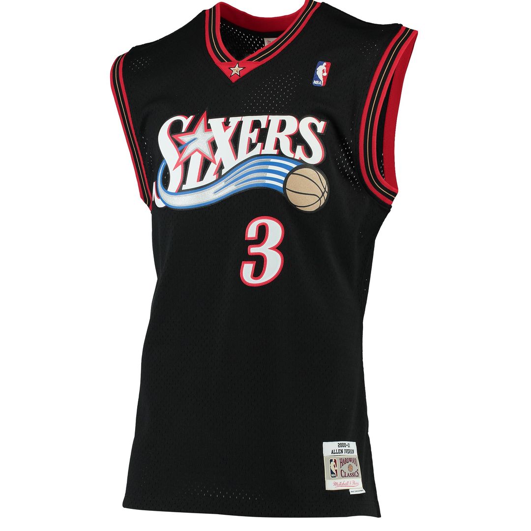 Allen Iverson Philadelphia 76ers Mitchell & Ness 2000/01 Hardwood Classics Swingman Jersey - Black Official NBA Team Apparel Basketball Fan Gear