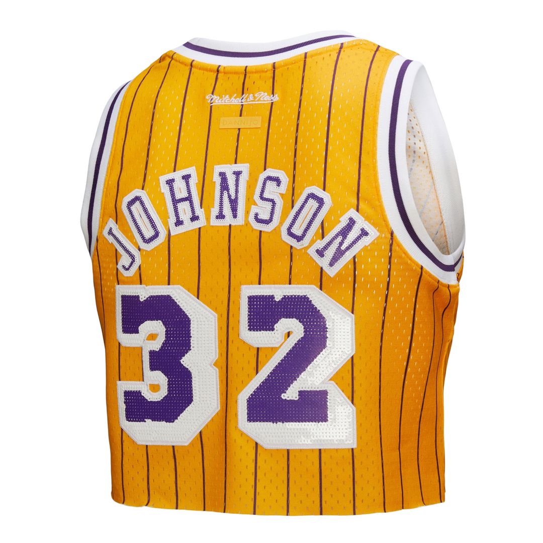 Magic Johnson Los Angeles Lakers Mitchell & Ness x DANNIJO Women's Fashion Cropped Basketball Jersey - Yellow Official NBA Team Apparel Basketball Fan