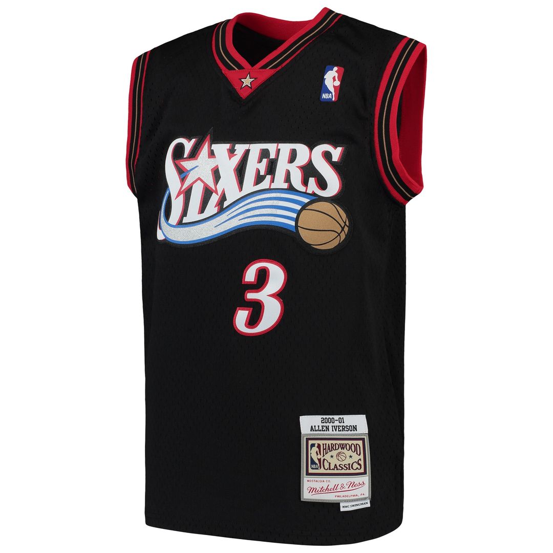 Allen Iverson Philadelphia 76ers Mitchell & Ness Youth Hardwood Classics Swingman Throwback Jersey - Black Official NBA Team Apparel Basketball Fan Ge
