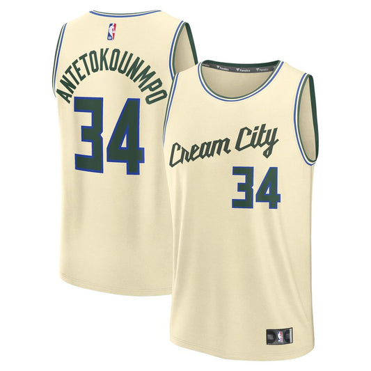 Giannis Antetokounmpo Milwaukee Bucks Fanatics Youth 2025/26 City Edition Fast Break Jersey - Cream Official NBA Team Apparel Basketball Fan Gear