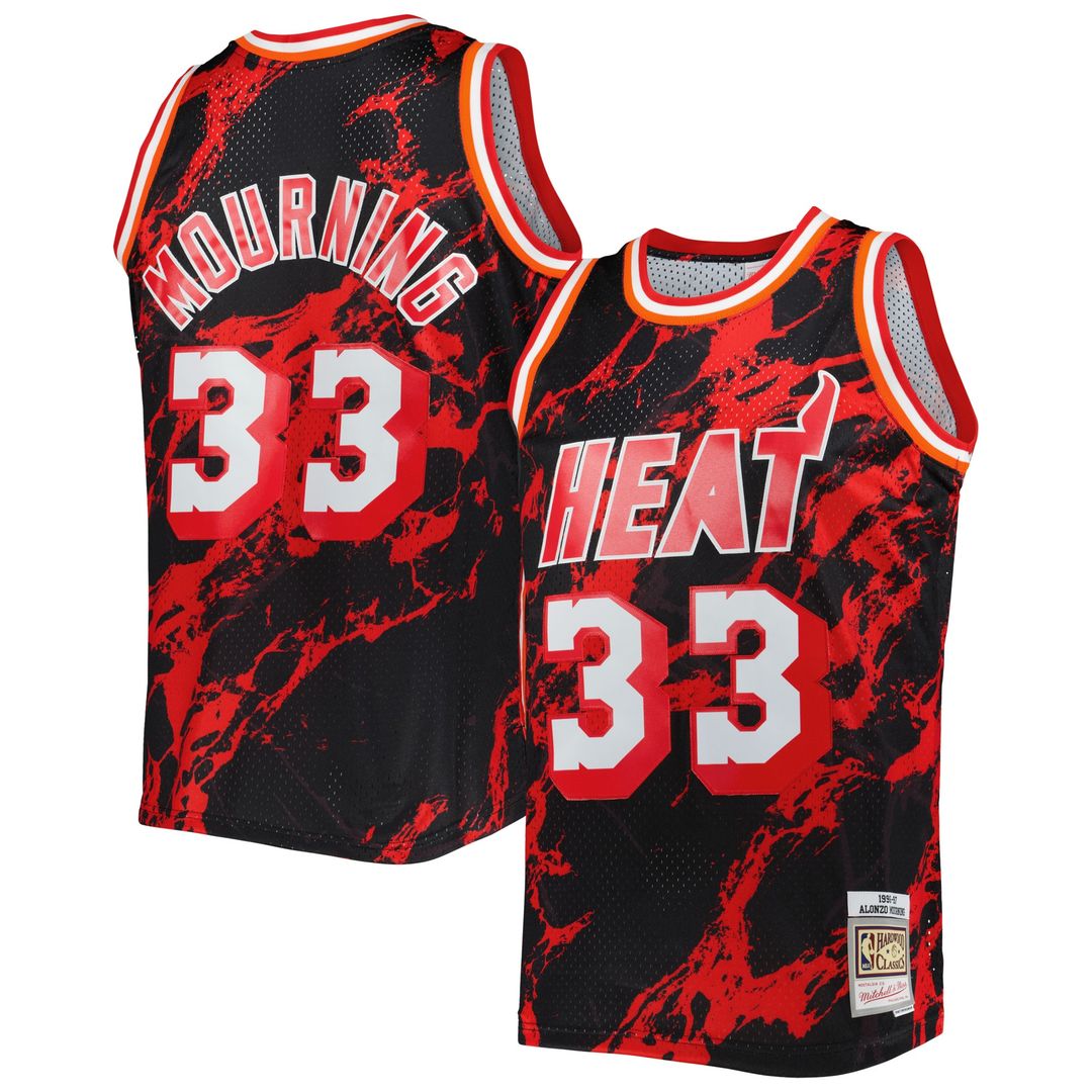 Alonzo Mourning Miami Heat Mitchell & Ness 1996/97 Hardwood Classics Marble Swingman Jersey - Black Official NBA Team Apparel Basketball Fan Gear
