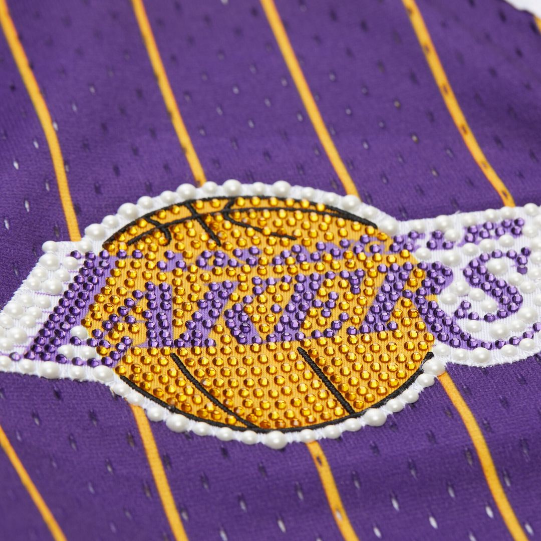 Los Angeles Lakers Mitchell & Ness x DANNIJO Women's Fashion Baseball Jersey - Purple Official NBA Team Apparel Basketball Fan Gear