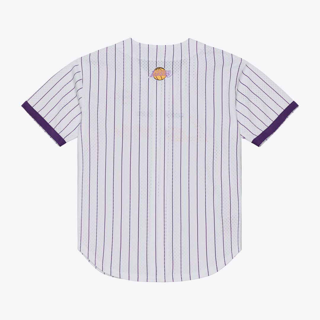 Los Angeles Lakers Mitchell & Ness Head Coach Pinstripe Mesh Full-Button Baseball Jersey - White Official NBA Team Apparel Basketball Fan Gear