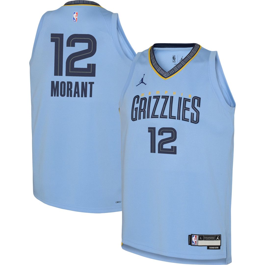 Ja Morant Memphis Grizzlies Jordan Brand Youth Swingman Jersey - Statement Edition - Light Blue Official NBA Team Apparel Basketball Fan Gear