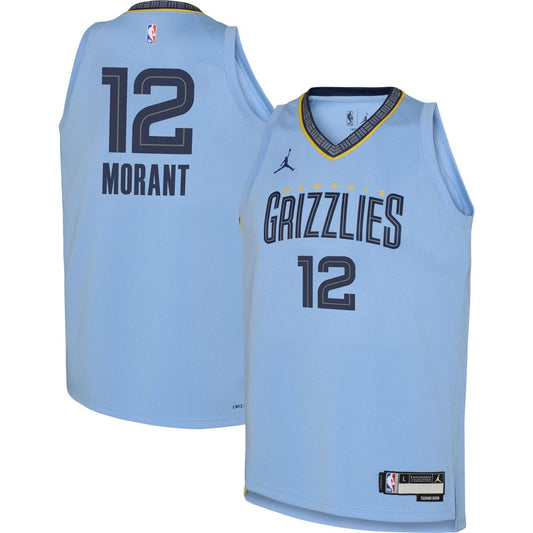 Ja Morant Memphis Grizzlies Jordan Brand Youth Swingman Jersey - Statement Edition - Light Blue Official NBA Team Apparel Basketball Fan Gear