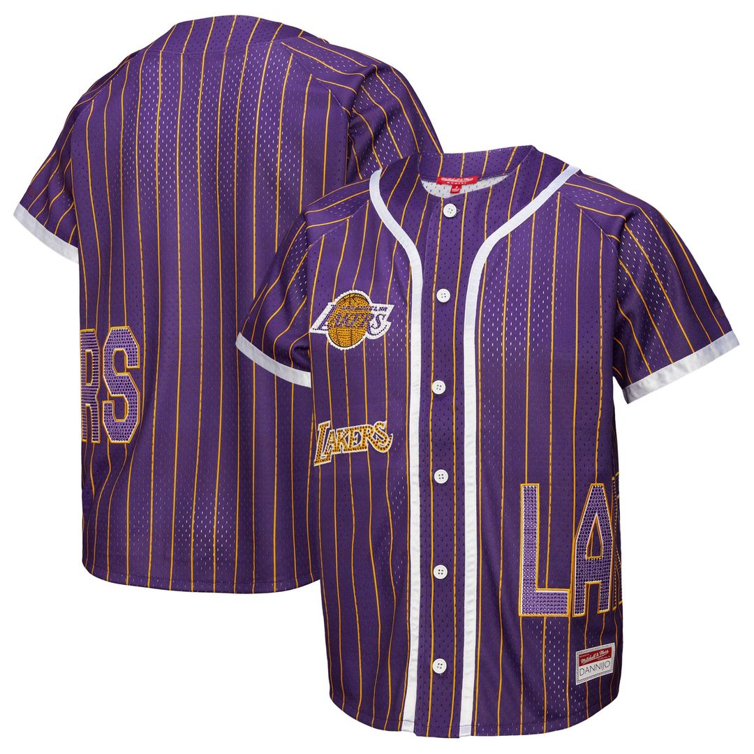 Los Angeles Lakers Mitchell & Ness x DANNIJO Women's Fashion Baseball Jersey - Purple Official NBA Team Apparel Basketball Fan Gear