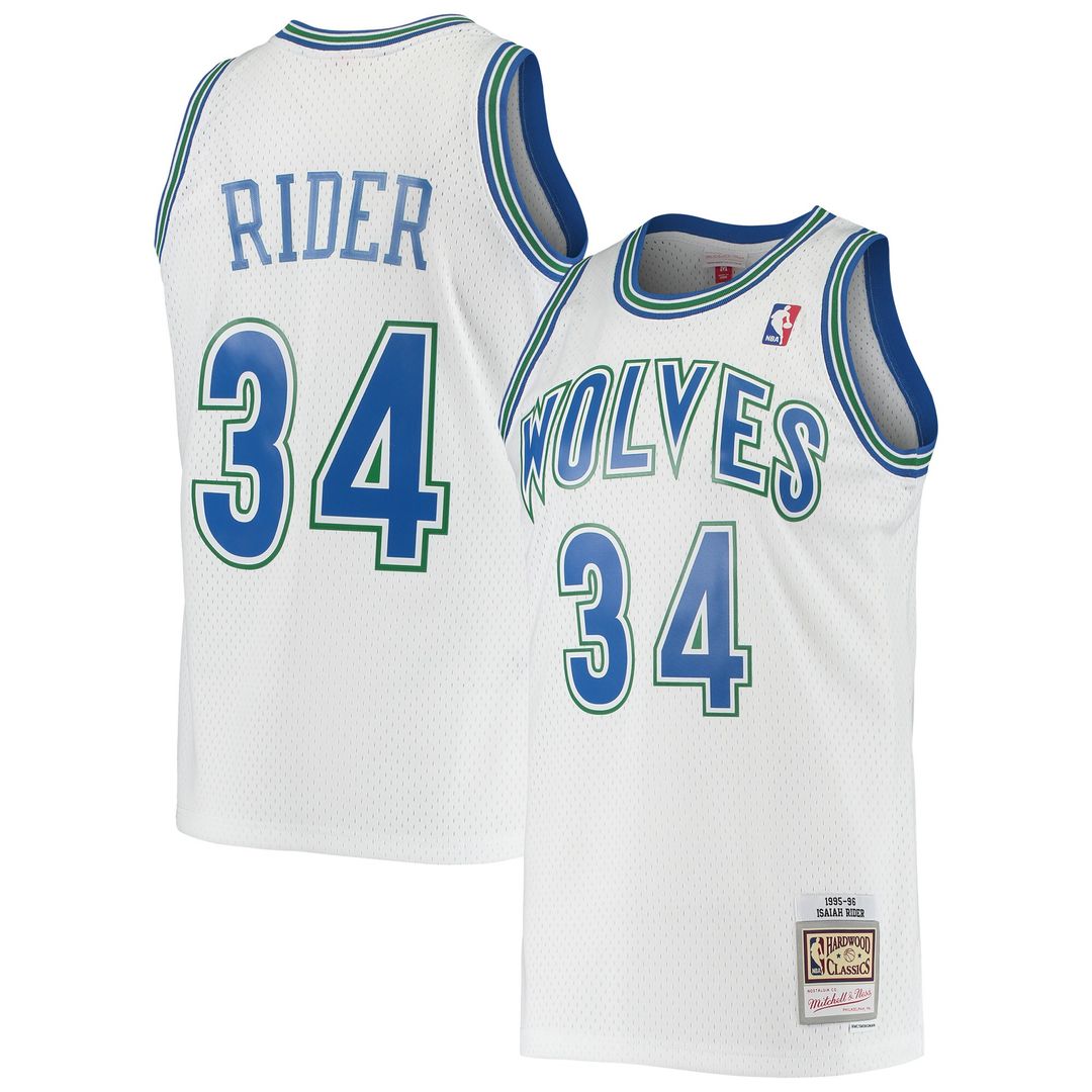 Isaiah Rider Minnesota Timberwolves Mitchell & Ness 1995/96 Hardwood Classics Swingman Jersey - White Official NBA Team Apparel Basketball Fan Gear