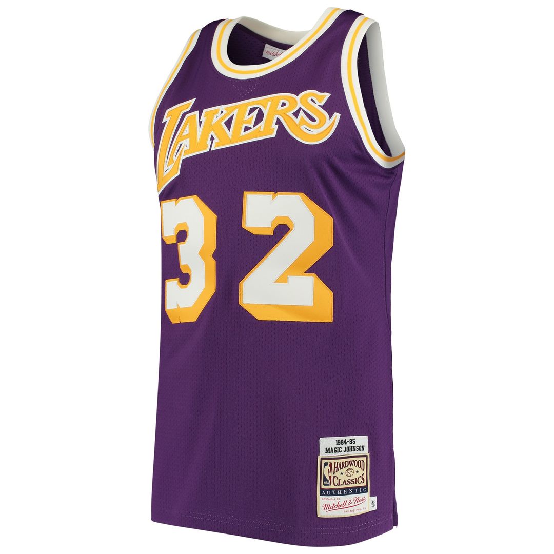 Magic Johnson Los Angeles Lakers Mitchell & Ness 1984/85 Hardwood Classics Authentic Jersey - Purple Official NBA Team Apparel Basketball Fan Gear