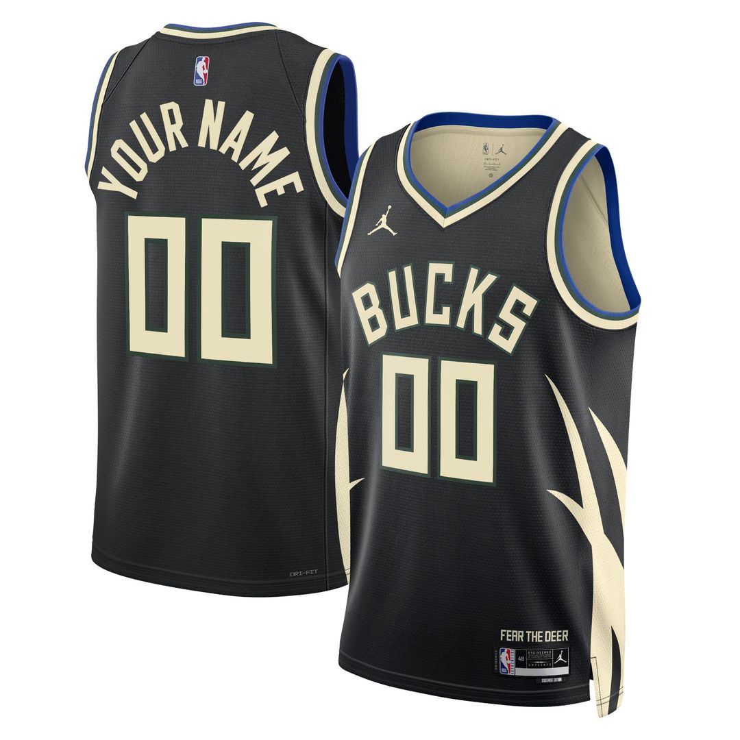 Milwaukee Bucks Jordan Brand Unisex 2022/23 Swingman Custom Jersey - Statement Edition - Black Official NBA Team Apparel Basketball Fan Gear