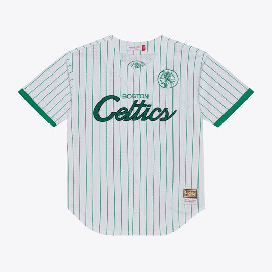 Boston Celtics Mitchell & Ness Head Coach Pinstripe Mesh Full-Button Baseball Jersey - White Official NBA Team Apparel Basketball Fan Gear