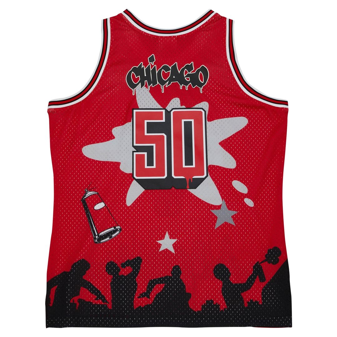 Chicago Bulls Mitchell & Ness x Tats Cru Hardwood Classics Fashion Jersey - Red Official NBA Team Apparel Basketball Fan Gear