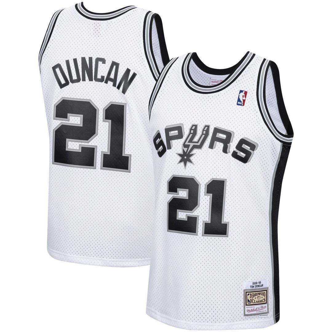 Tim Duncan San Antonio Spurs Mitchell & Ness 1998/99 Hardwood Classics Swingman Jersey - White Official NBA Team Apparel Basketball Fan Gear