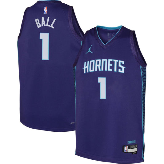 LaMelo Ball Charlotte Hornets Jordan Brand Youth Swingman Jersey - Statement Edition - Purple Official NBA Team Apparel Basketball Fan Gear