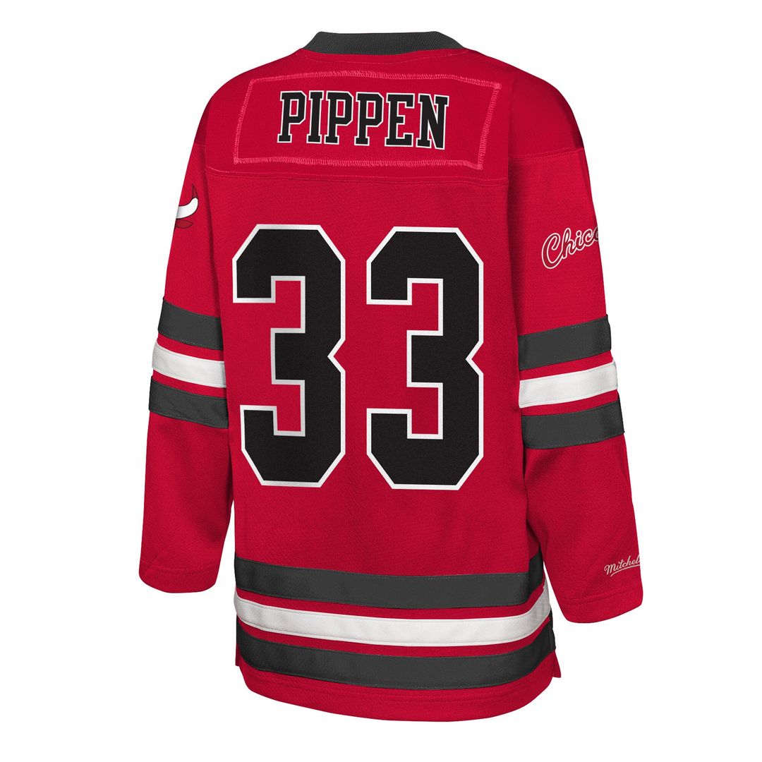 Scottie Pippen Chicago Bulls Mitchell & Ness Youth Maxxed Out 2.0 Fashion Hockey Jersey - Red Official NBA Team Apparel Basketball Fan Gear