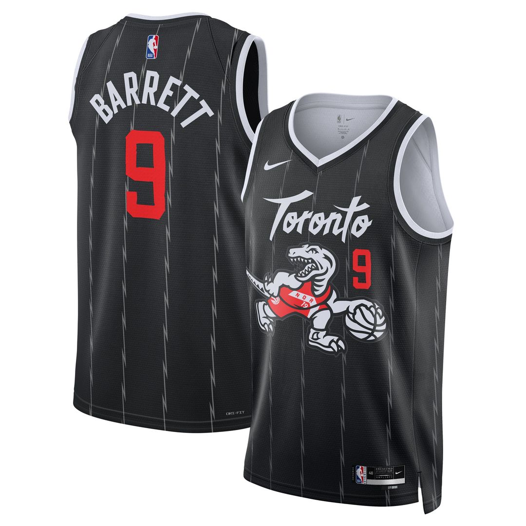 RJ Barrett Toronto Raptors Nike Unisex 2025/26 Swingman Jersey - Black - City Edition Official NBA Team Apparel Basketball Fan Gear