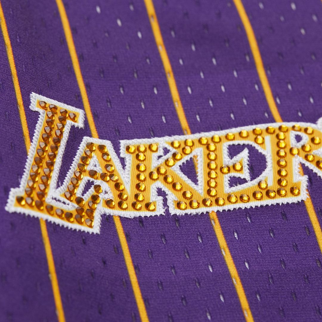 Los Angeles Lakers Mitchell & Ness x DANNIJO Women's Fashion Baseball Jersey - Purple Official NBA Team Apparel Basketball Fan Gear