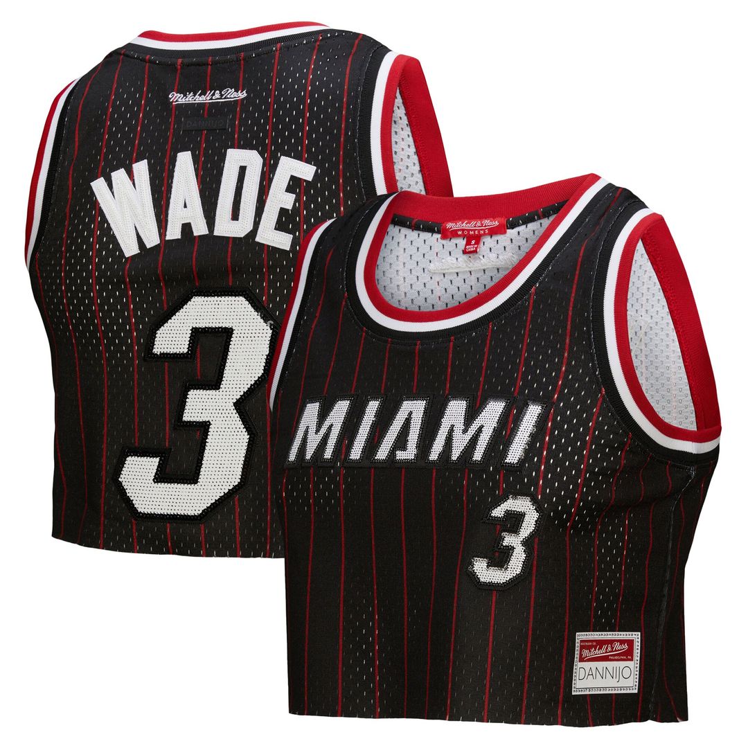 Dwyane Wade Miami Heat Mitchell & Ness x DANNIJO Women's Fashion Cropped Basketball Jersey - Black Official NBA Team Apparel Basketball Fan Gear