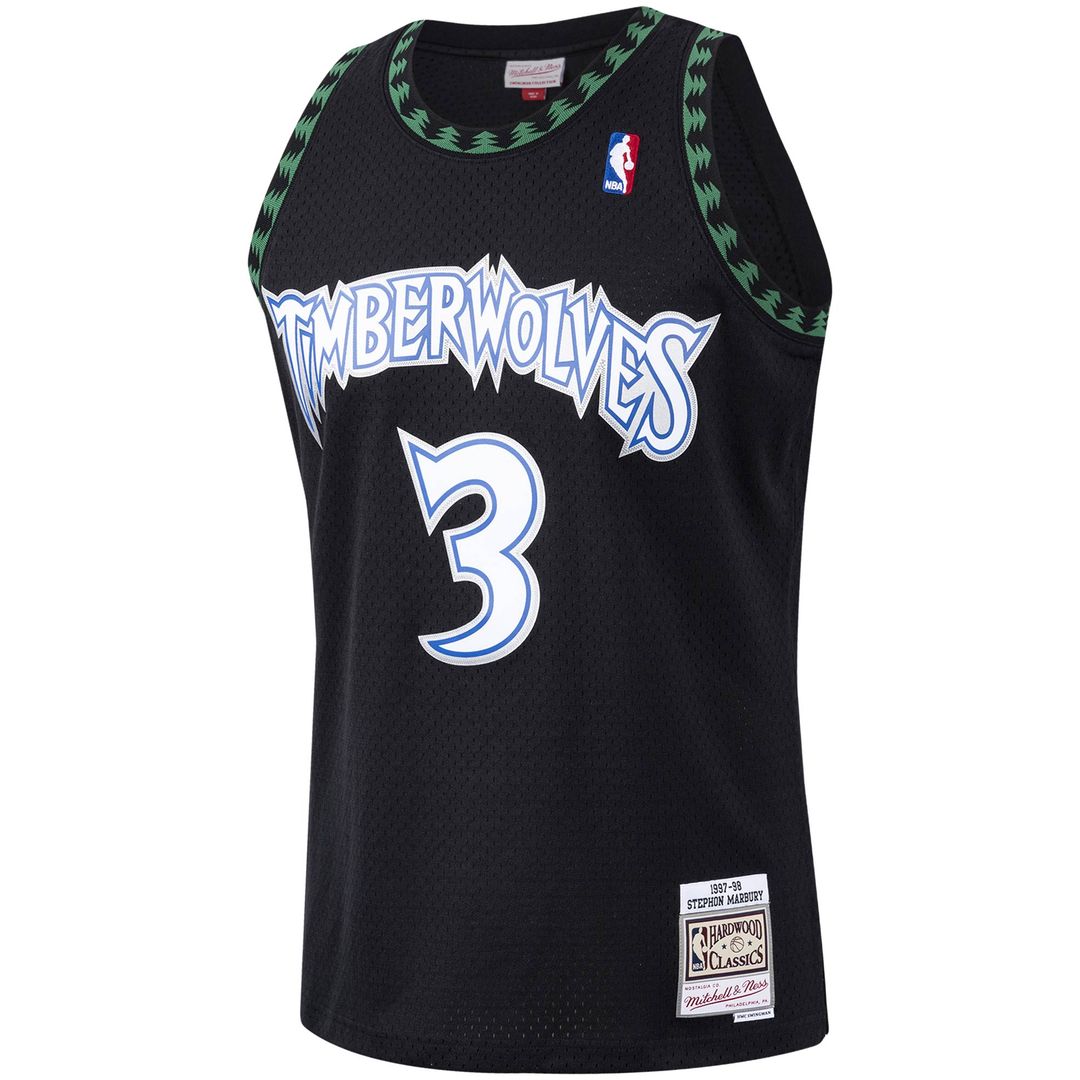 Stephon Marbury Minnesota Timberwolves Mitchell & Ness 1997/98 Hardwood Classics Swingman Jersey - Black Official NBA Team Apparel Basketball Fan Gear