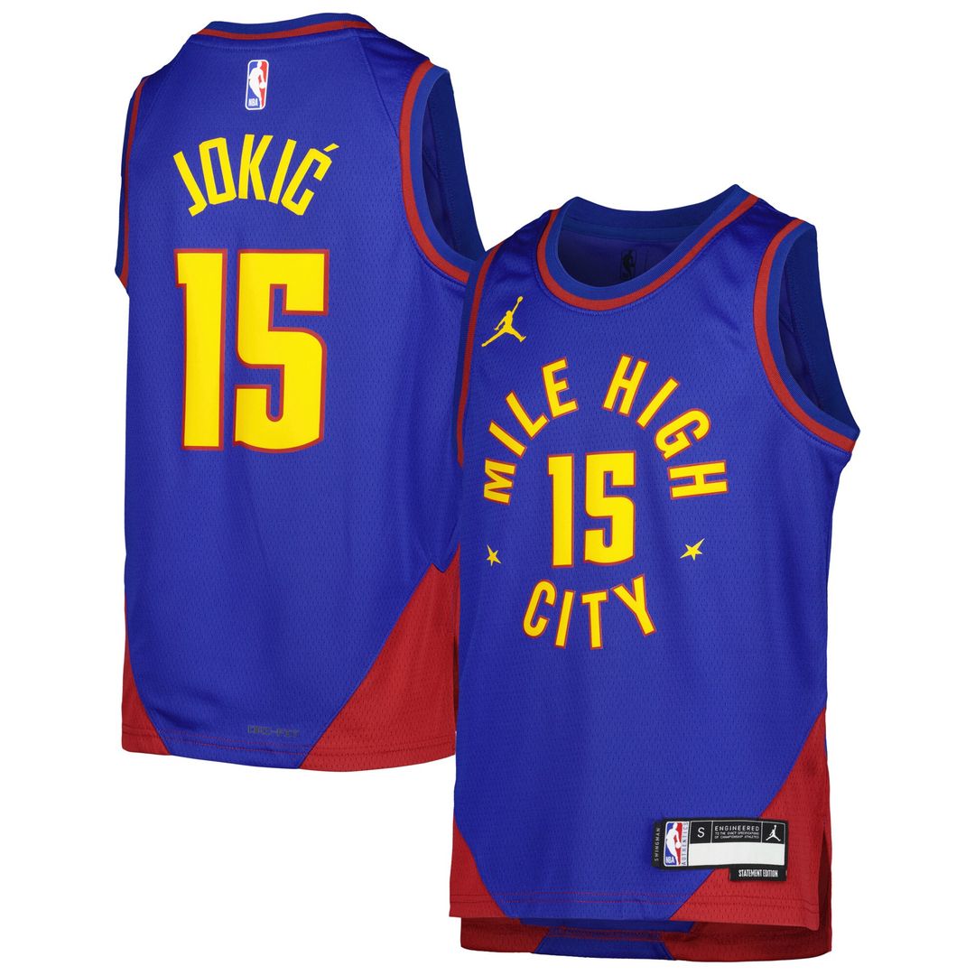 Nikola Jokic Denver Nuggets Jordan Brand Youth Swingman Jersey - Statement Edition - Blue Official NBA Team Apparel Basketball Fan Gear