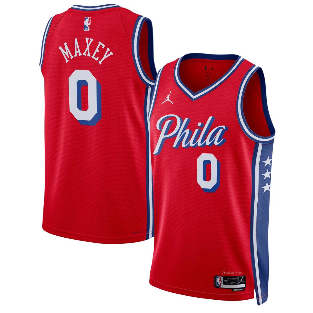 Tyrese Maxey Philadelphia 76ers Jordan Brand Unisex Swingman Jersey - Statement Edition - Red Official NBA Team Apparel Basketball Fan Gear