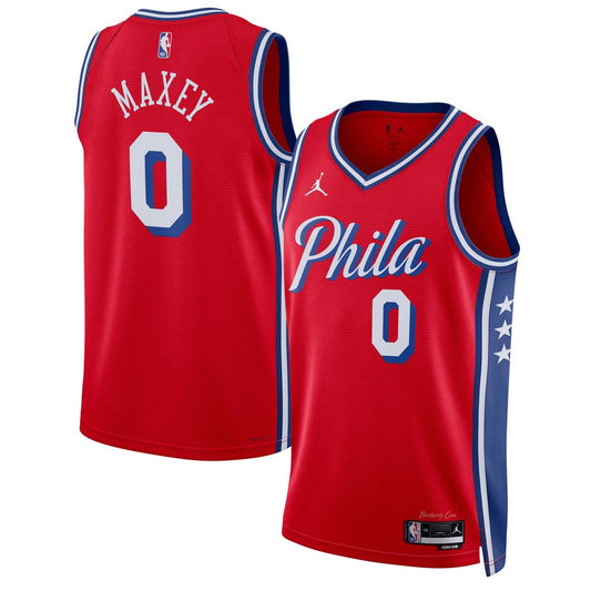 Tyrese Maxey Philadelphia 76ers Jordan Brand Unisex Swingman Jersey - Statement Edition - Red Official NBA Team Apparel Basketball Fan Gear