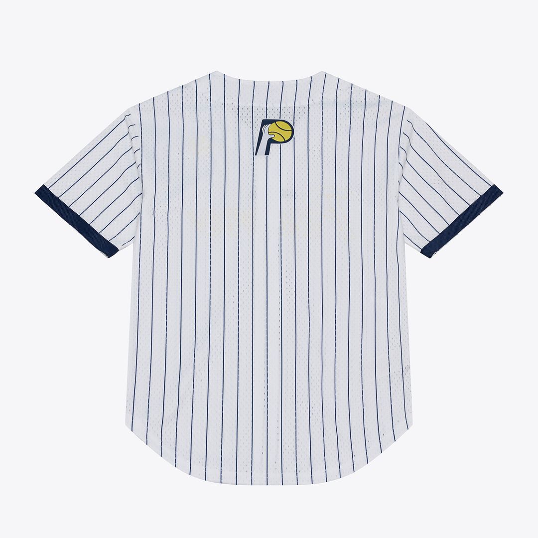 Indiana Pacers Mitchell & Ness Head Coach Pinstripe Mesh Full-Button Baseball Jersey - White Official NBA Team Apparel Basketball Fan Gear