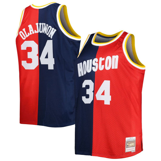 Hakeem Olajuwon Houston Rockets Mitchell & Ness Big & Tall Hardwood Classics 1993/94 Split Swingman Jersey - Navy/Red Official NBA Team Apparel Basket
