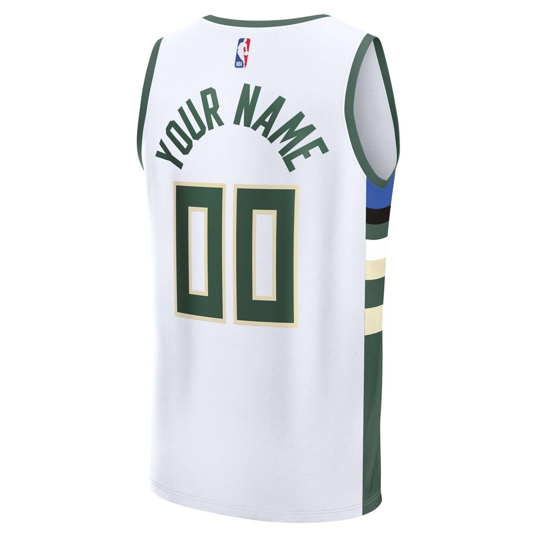 Milwaukee Bucks Fanatics Fast Break Custom Jersey - Association Edition - White Official NBA Team Apparel Basketball Fan Gear