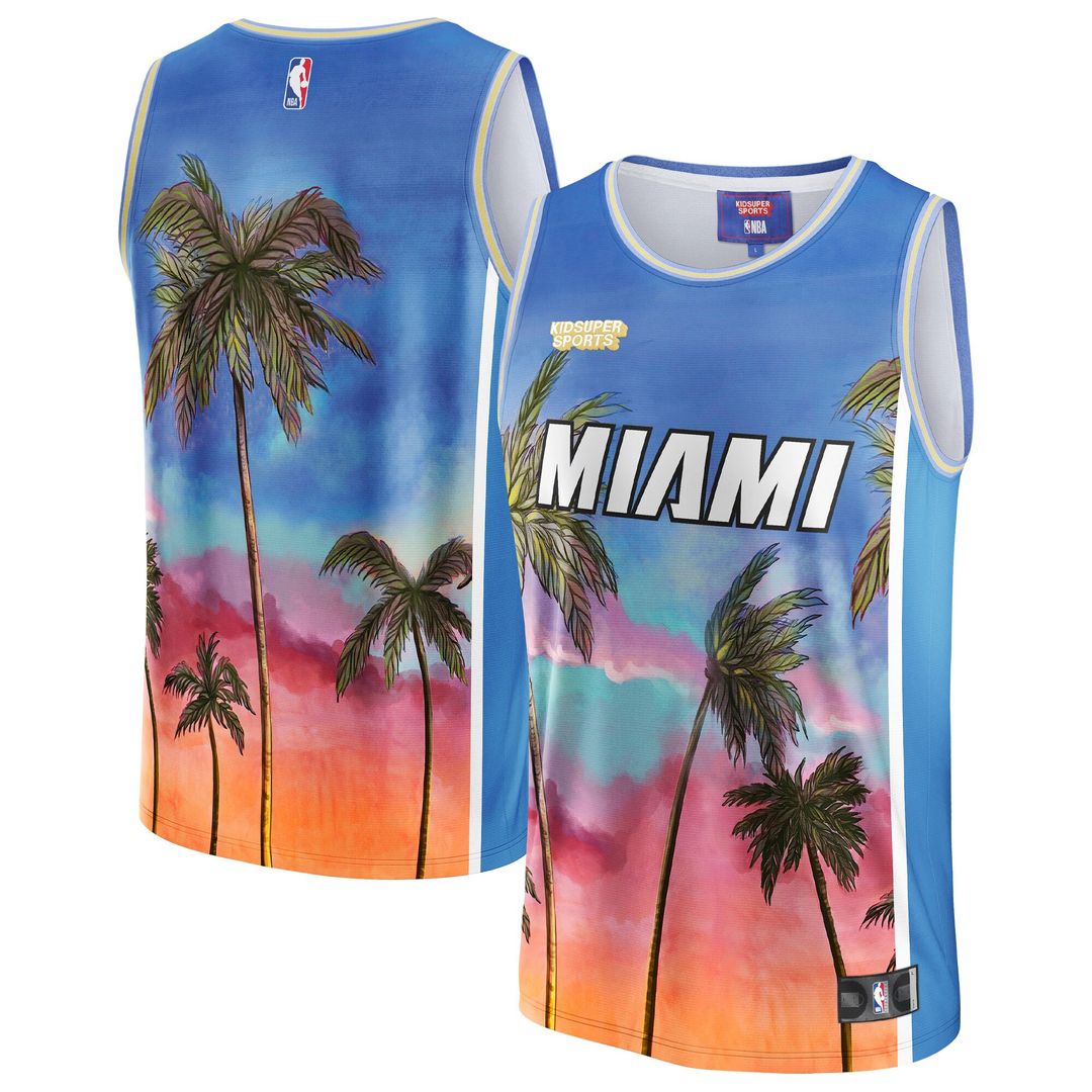 Miami Heat NBA & KidSuper Studios by Fanatics Unisex Hometown Jersey - Blue Official NBA Team Apparel Basketball Fan Gear