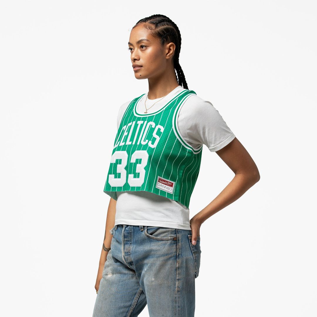 Larry Bird Boston Celtics Mitchell & Ness x DANNIJO Women's Fashion Cropped Basketball Jersey - Kelly Green Official NBA Team Apparel Basketball Fan G