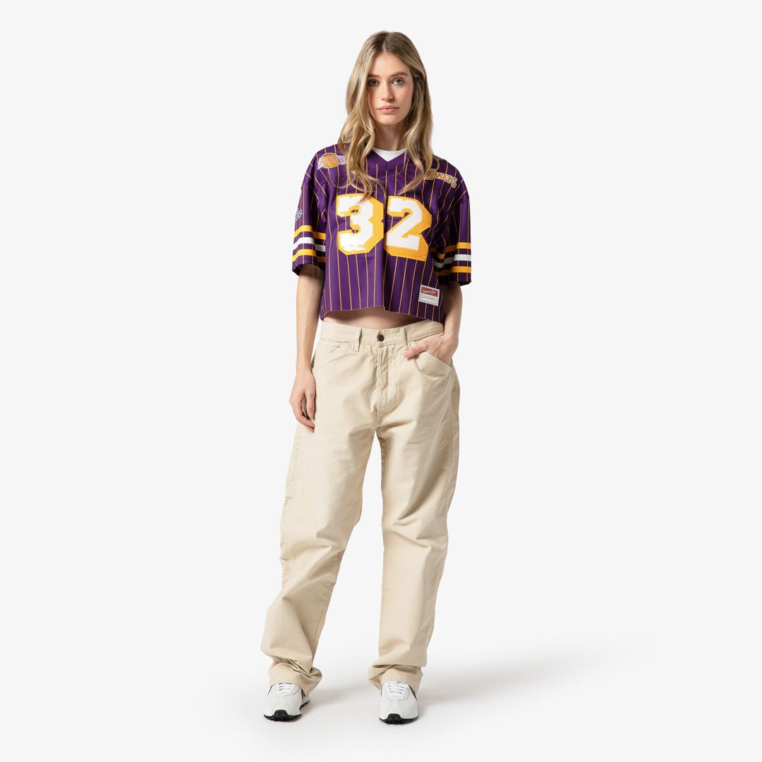Magic Johnson Los Angeles Lakers Mitchell & Ness x DANNIJO Women's Cropped Football Fashion Jersey - Purple Official NBA Team Apparel Basketball Fan G
