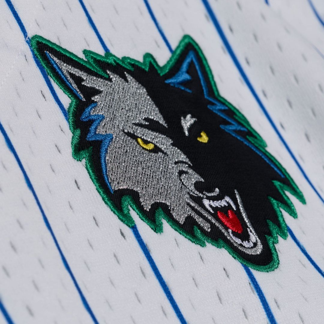 Minnesota Timberwolves Mitchell & Ness Head Coach Pinstripe Mesh Full-Button Baseball Jersey - White Official NBA Team Apparel Basketball Fan Gear