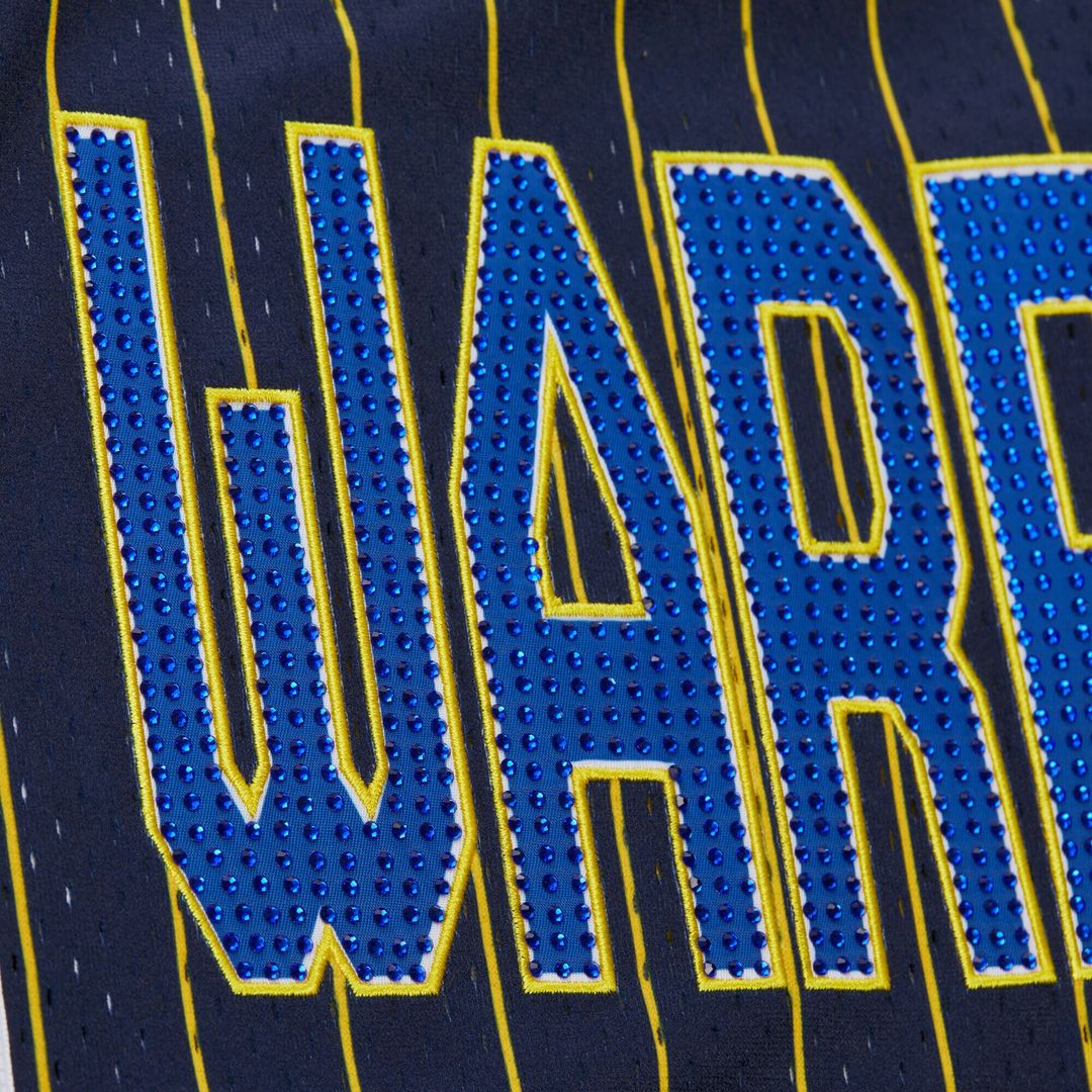 Golden State Warriors Mitchell & Ness x DANNIJO Women's Fashion Baseball Jersey - Blue Official NBA Team Apparel Basketball Fan Gear