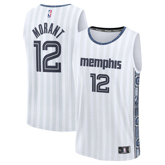 Ja Morant Memphis Grizzlies Fanatics Youth 2025/26 City Edition Fast Break Jersey - White Official NBA Team Apparel Basketball Fan Gear