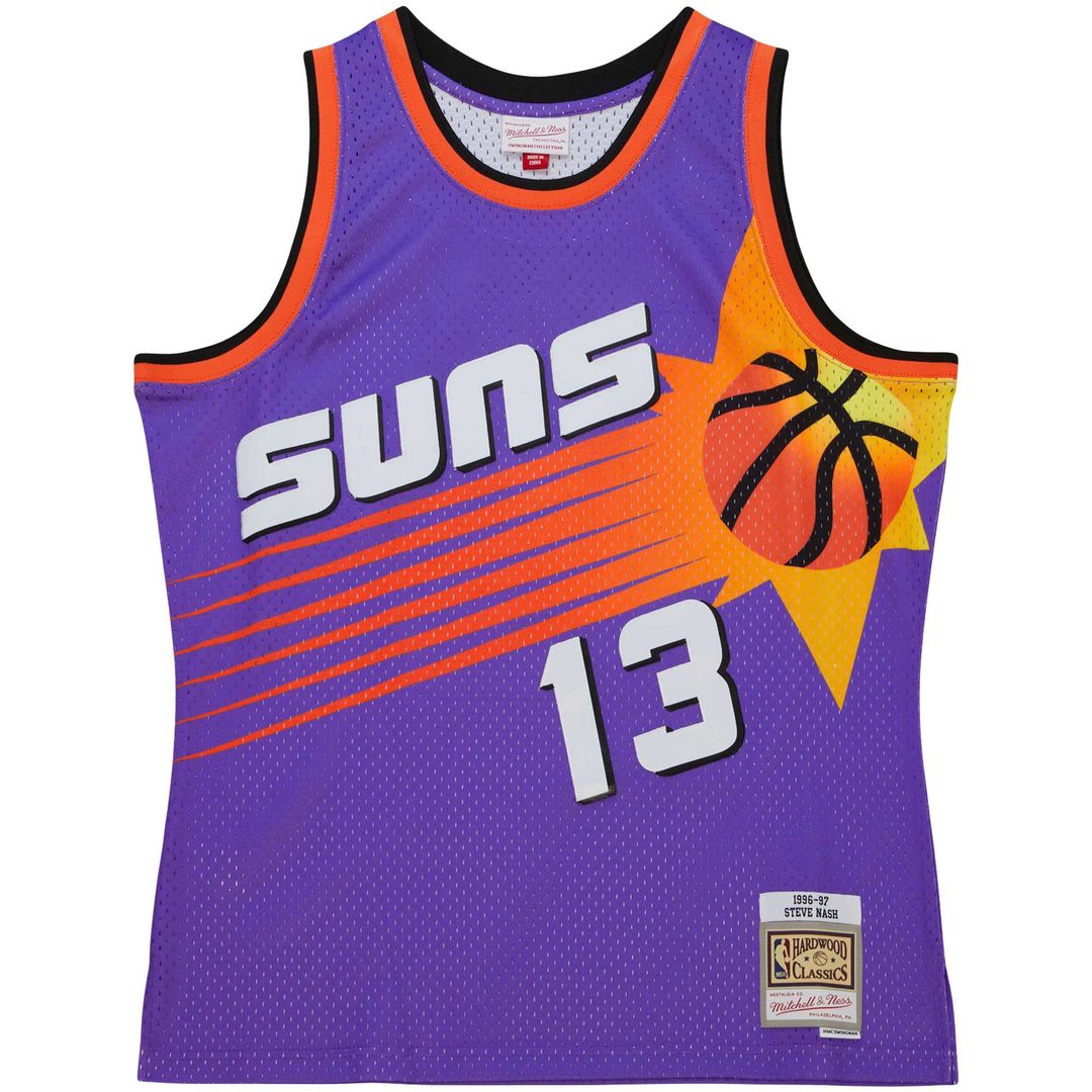 Steve Nash Phoenix Suns Mitchell & Ness Hardwood Classics 1996/97 Tropical Swingman Jersey - Purple Official NBA Team Apparel Basketball Fan Gear