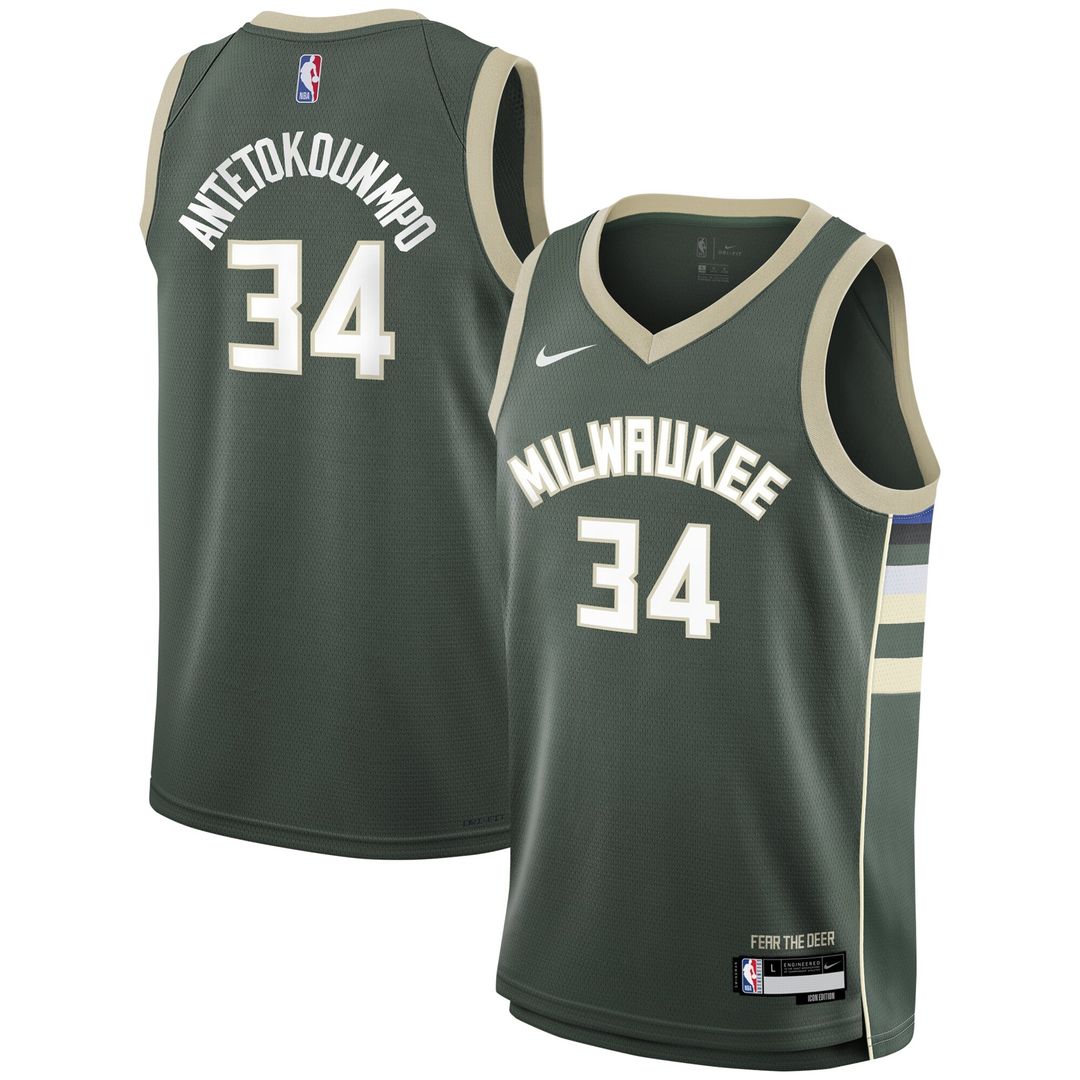 Giannis Antetokounmpo Milwaukee Bucks Nike Youth Swingman Jersey - Icon Edition - Hunter Green Official NBA Team Apparel Basketball Fan Gear