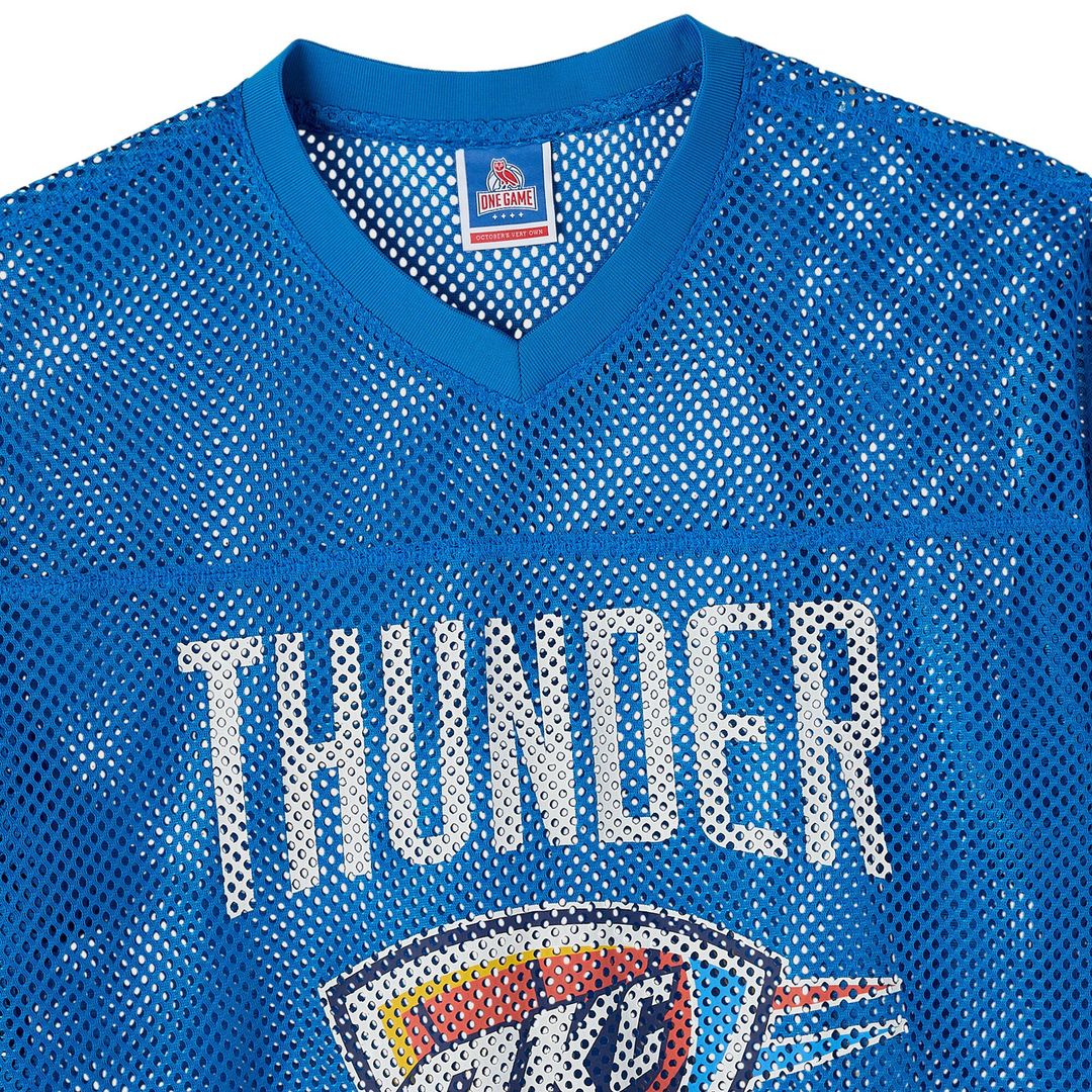Oklahoma City Thunder OVO x NBA Mesh Football Fashion Jersey - Blue Official NBA Team Apparel Basketball Fan Gear