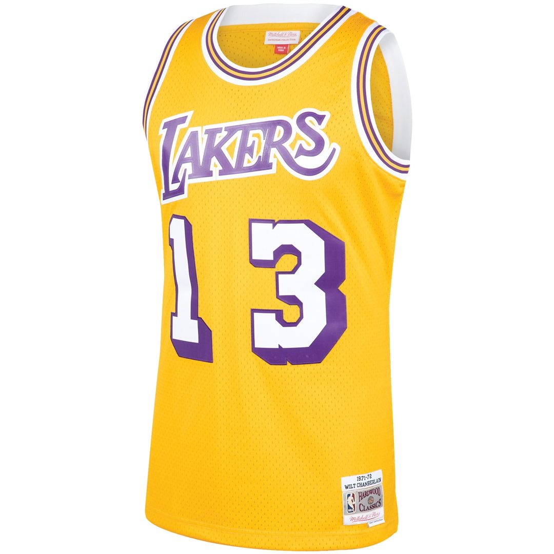 Wilt Chamberlain Los Angeles Lakers Mitchell & Ness 1971/72 Hardwood Classics Swingman Jersey - Gold Official NBA Team Apparel Basketball Fan Gear