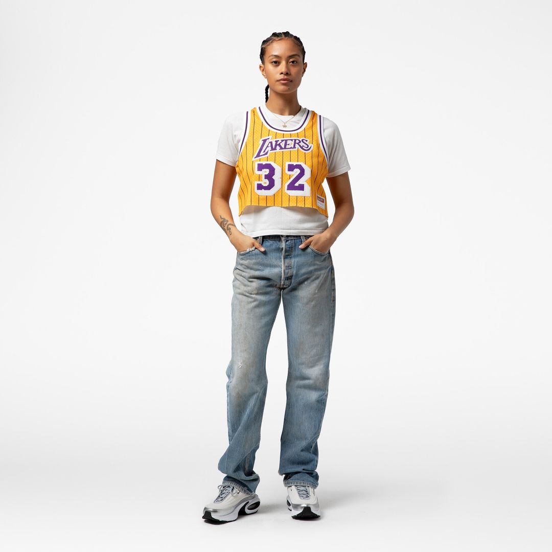 Magic Johnson Los Angeles Lakers Mitchell & Ness x DANNIJO Women's Fashion Cropped Basketball Jersey - Yellow Official NBA Team Apparel Basketball Fan