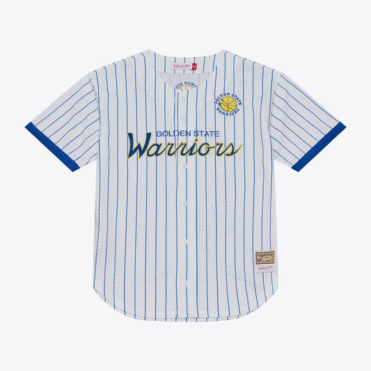 Golden State Warriors Mitchell & Ness Head Coach Pinstripe Mesh Full-Button Baseball Jersey - White Official NBA Team Apparel Basketball Fan Gear