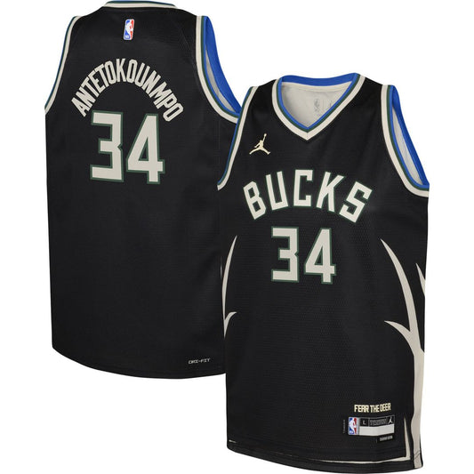 Giannis Antetokounmpo Milwaukee Bucks Jordan Brand Youth Swingman Jersey - Statement Edition - Black Official NBA Team Apparel Basketball Fan Gear