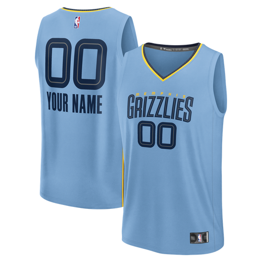 Memphis Grizzlies Fanatics Youth Fast Break Custom Jersey - Statement Edition - Light Blue Official NBA Team Apparel Basketball Fan Gear