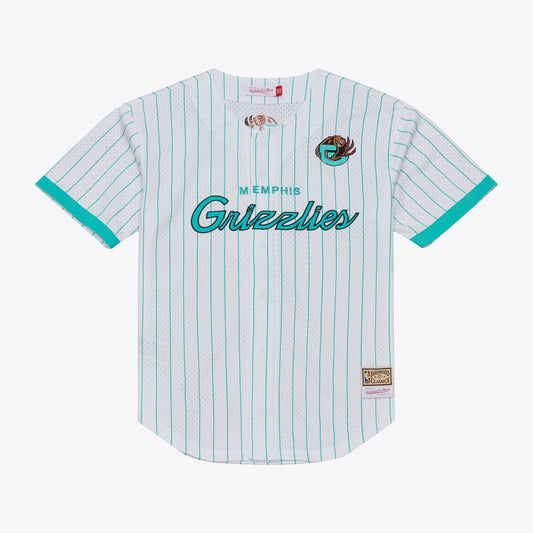 Memphis Grizzlies Mitchell & Ness Head Coach Pinstripe Mesh Full-Button Baseball Jersey - White Official NBA Team Apparel Basketball Fan Gear