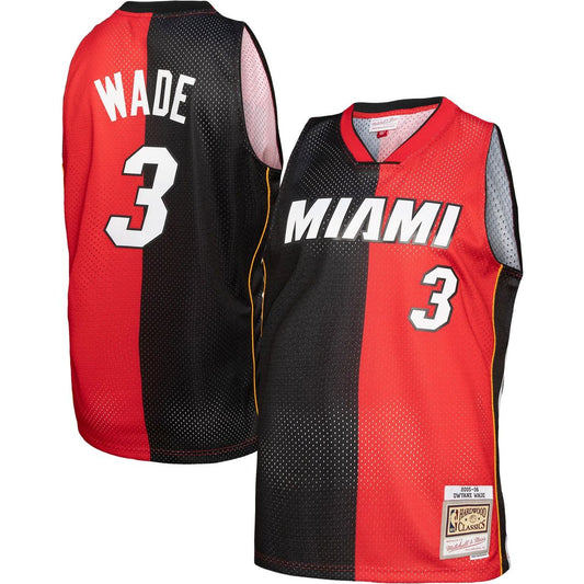 Dwyane Wade Miami Heat Mitchell & Ness Big & Tall Hardwood Classics 2005/06 Split Swingman Jersey - Black/Red Official NBA Team Apparel Basketball Fan